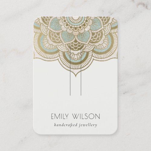 Elegant Ornate Gold Teal Mandala Hairpin Display Business Card