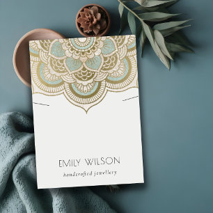 Elegant Ornate Gold Teal Mandala Necklace Display Business Card