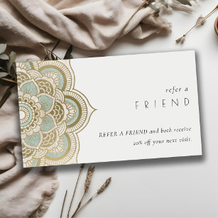 Elegant Ornate Gold Teal Mandala Refer a Friend Business Card