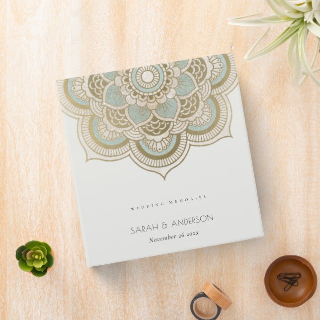 Elegant Ornate Gold Teal Mandala Wedding 3 Ring Binder (In Situ)