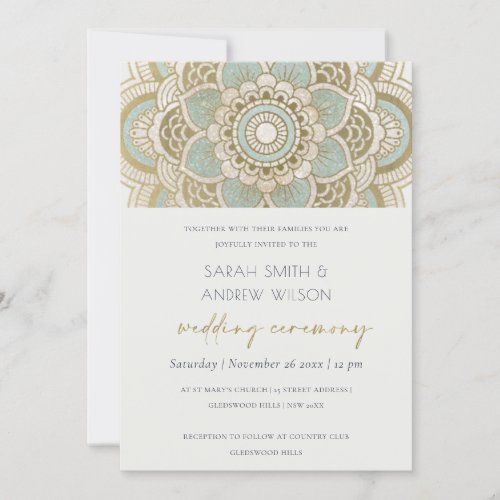 Elegant Ornate Gold Teal Mandala Wedding Invite
