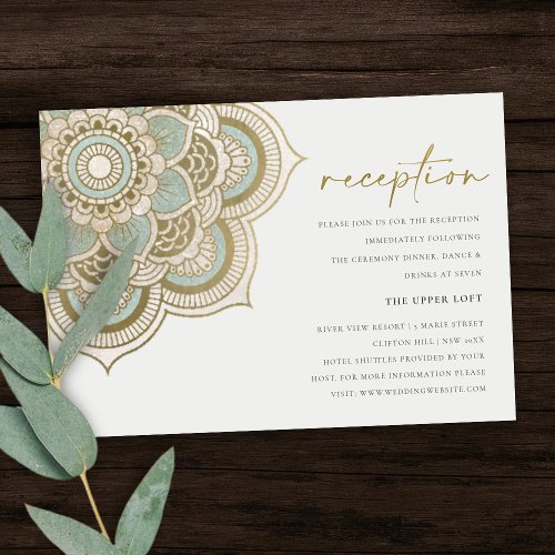 Elegant Ornate Gold Teal Mandala Wedding Reception Enclosure Card