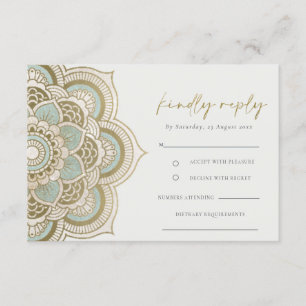 Elegant Ornate Gold Teal Mandala Wedding RSVP Enclosure Card