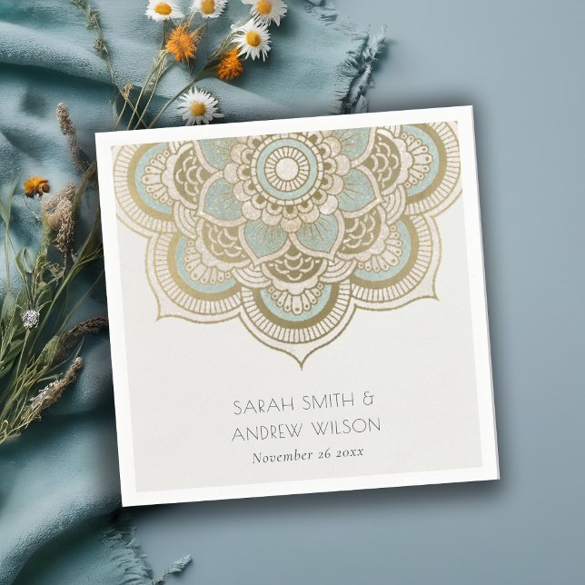 Elegant Ornate Gold Teal Turquoise Mandala Wedding Napkins (Creator Uploaded)