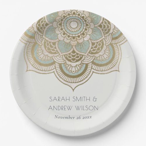 Elegant Ornate Gold Teal Turquoise Mandala Wedding Paper Plates