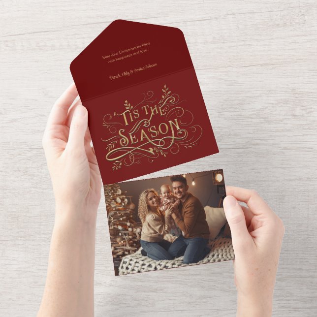 Elegant Ornate Gold 'Tis the Season Typography  All In One Invitation (Tearaway)