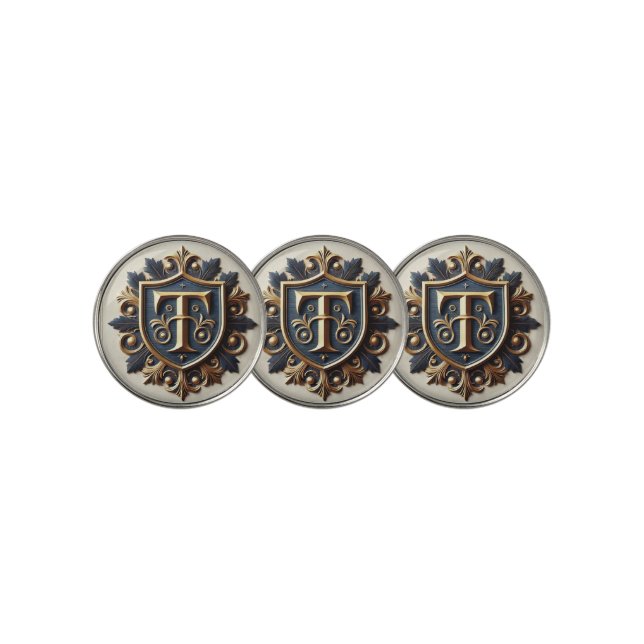 Elegant Ornate Heraldic Shield Golf Ball Marker (3 Up)