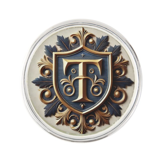 Elegant Ornate Heraldic Shield Lapel Pin (Front)