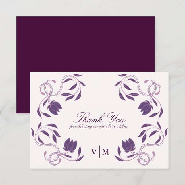 Elegant Ornate Paisley Fated Floral Wedding Thank You Card (Front/Back)