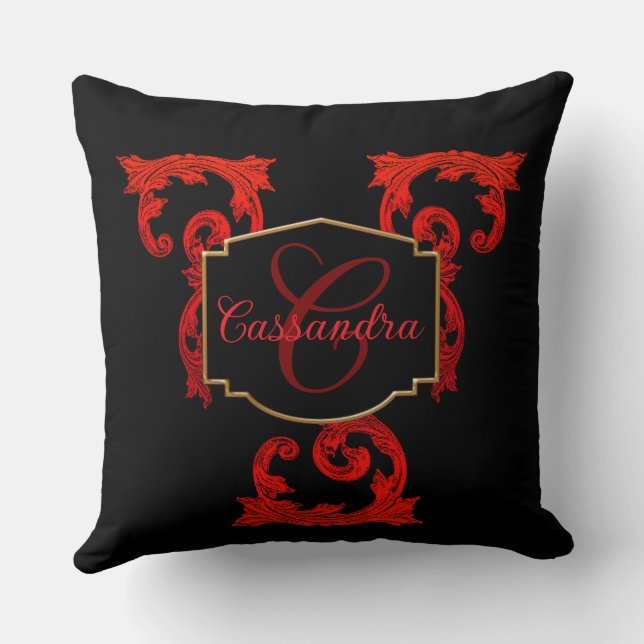 Elegant, Ornate Personalized Vintage Goth  Throw Pillow (Back)