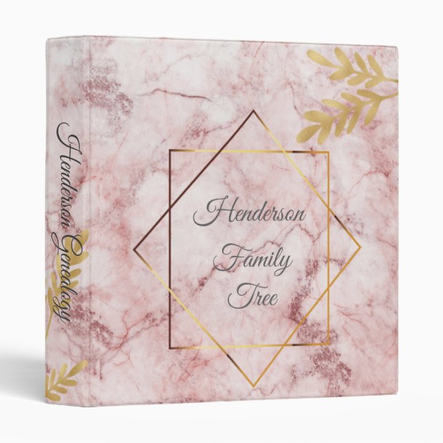 Elegant Ornate Pink Gold Marble 3 Ring Binder (Front/Spine)