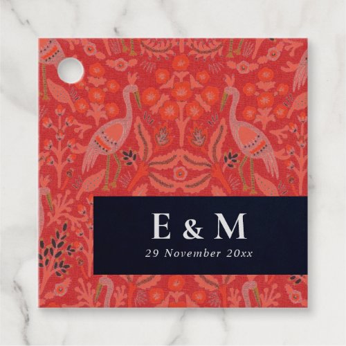 Elegant Ornate Red Classy Floral Peacock Wedding Favor Tags
