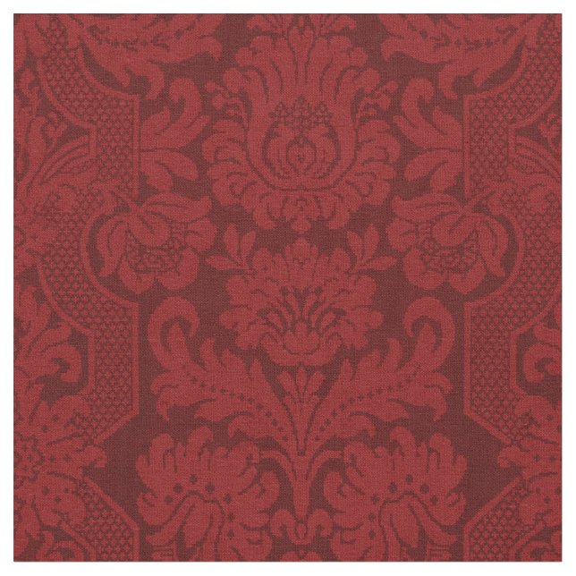 Elegant Ornate Red Victorian Damask Fabric (Close Up)