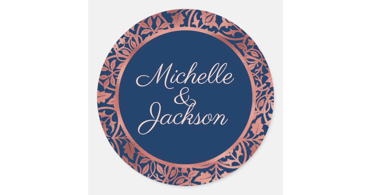Elegant Ornate Rose Gold Floral Border Wedding Classic Round Sticker ...