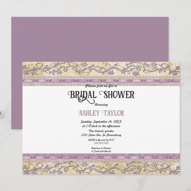 Elegant Ornate Rose Gold Script Glam Bridal Shower Invitation (Front/Back)