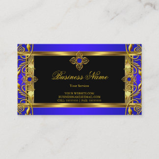 Elegant Ornate Royal Blue Jewel Black Gold Business Card