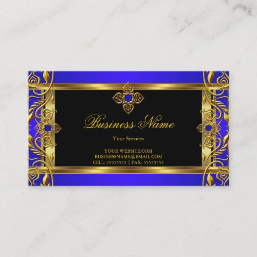Elegant Ornate Royal Blue Jewel Black Gold Business Card