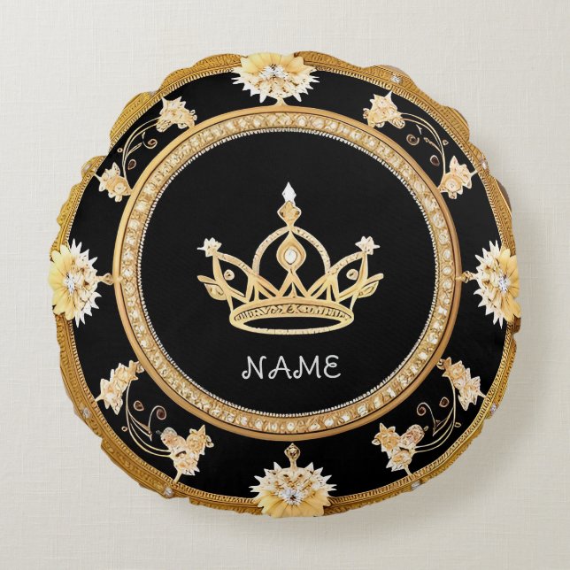 Elegant Ornate Royal Crown Symbol Round Pillow (Front)