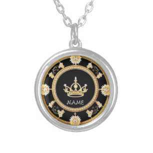 Elegant Ornate Royal Crown Symbol Silver Plated Necklace