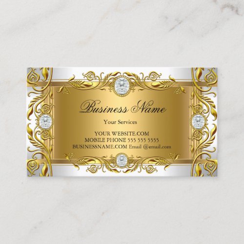 Elegant Ornate Royal Jewel White Golden Gold leaf Business Card