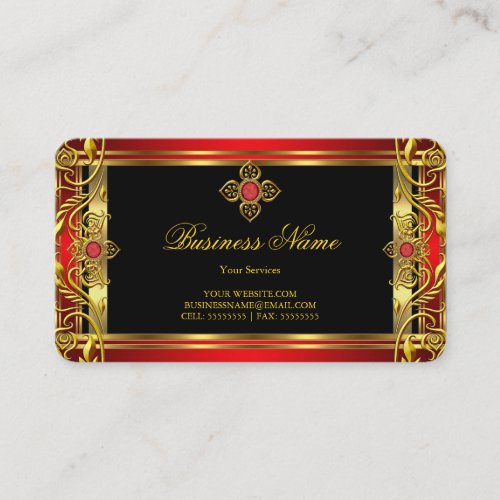 Elegant Ornate Royal Red Jewel Black Gold Business Card