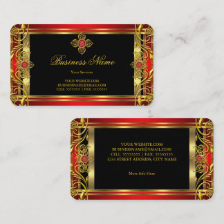 Elegant Ornate Royal Red Jewel Black Gold Business Card