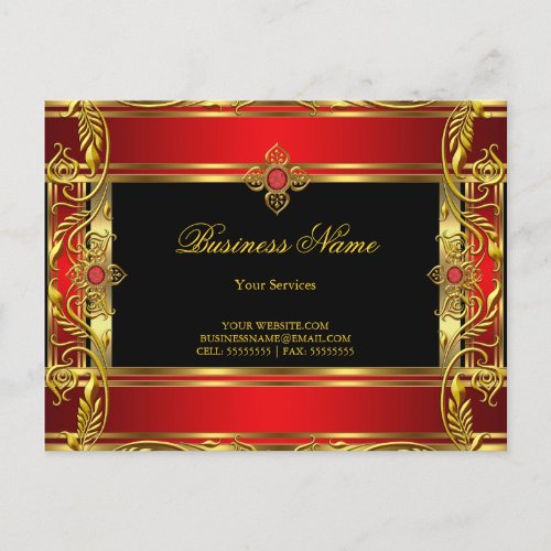 Elegant Ornate Royal Red Jewel Black Gold Postcard