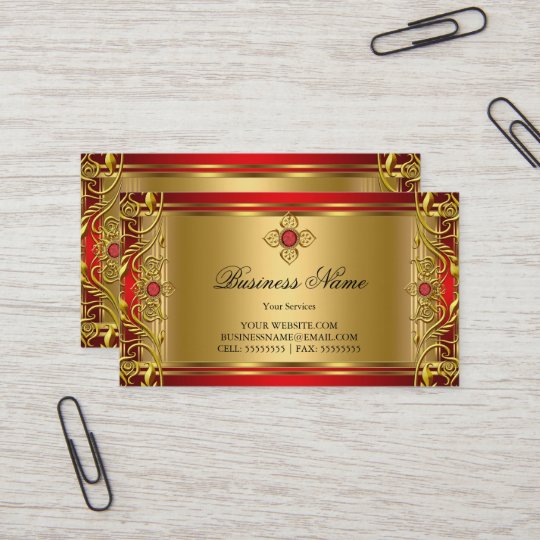 Elegant Ornate Royal Red Jewel Golden Gold Business Card