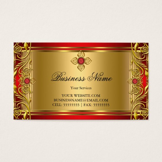 Elegant Ornate Royal Red Jewel Golden Gold Business Card