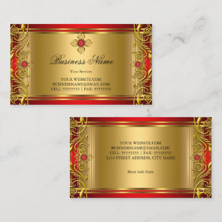 Elegant Ornate Royal Red Jewel Golden Gold Business Card