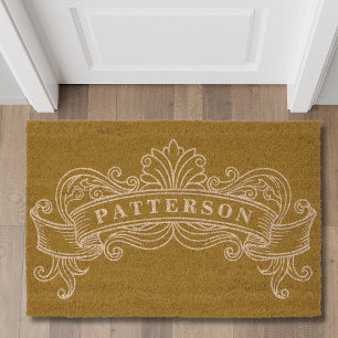 Elegant Ornate Scroll Family Name Fiber Doormat