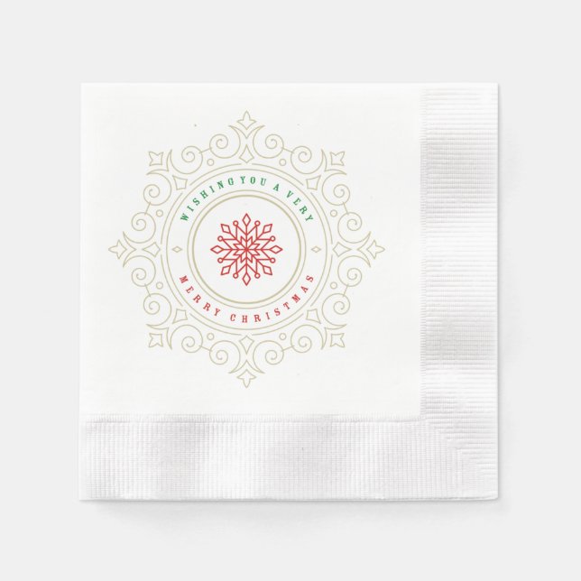 Elegant Ornate Snowflake Holiday Greeting Napkins (Front)