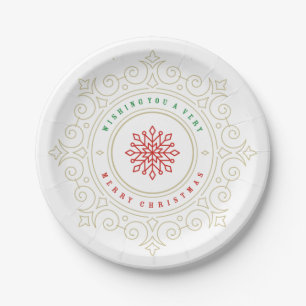 Elegant Ornate Snowflake Holiday Greeting Paper Plates