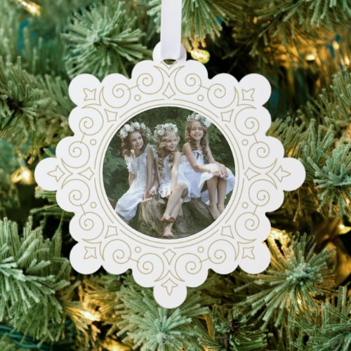 Elegant Ornate Snowflake Holiday Photo Ornament Card