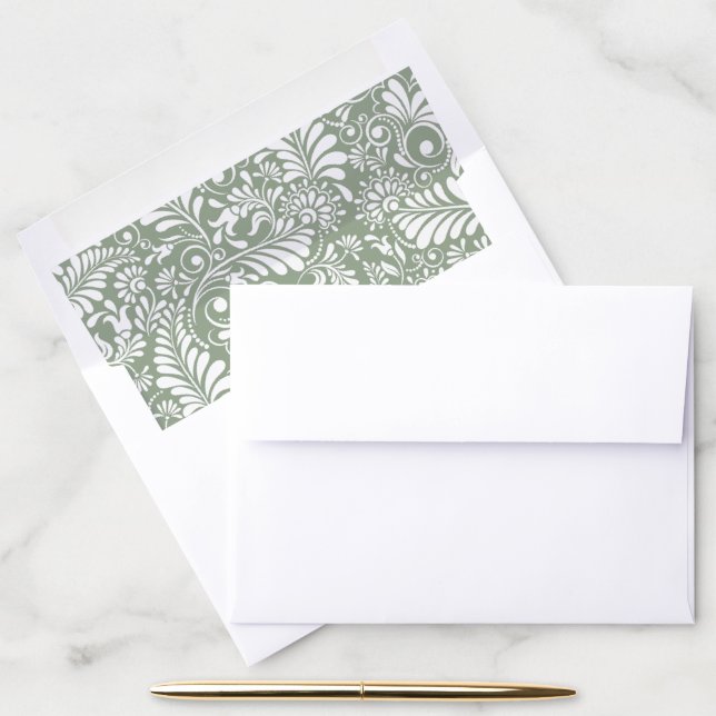 Elegant Ornate Swirl Olive Sage Floral Wedding Envelope Liner (Desk)