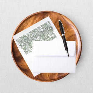 Elegant Ornate Swirl Olive Sage Floral Wedding Envelope Liner