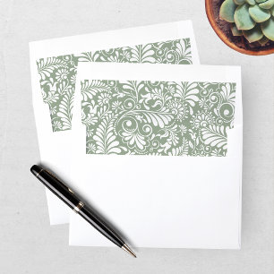 Elegant Ornate Swirl Olive Sage Floral Wedding Envelope Liner