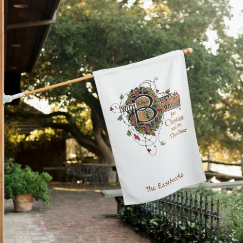 Elegant Ornate Vintage Christmas Greeting House Flag