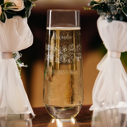 Elegant Ornate Vintage Floral Bridesmaid Gift Stemless Champagne Flute