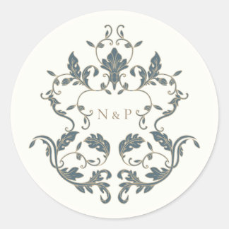 Elegant Ornate Wedding Monogram Classic Round Sticker
