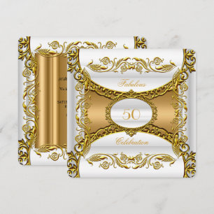 Elegant Ornate White Gold Fabulous 50th Birthday Invitation