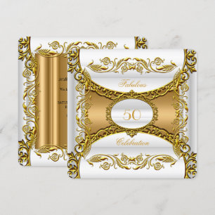 Elegant Ornate White Gold Fabulous 50th Birthday Invitation