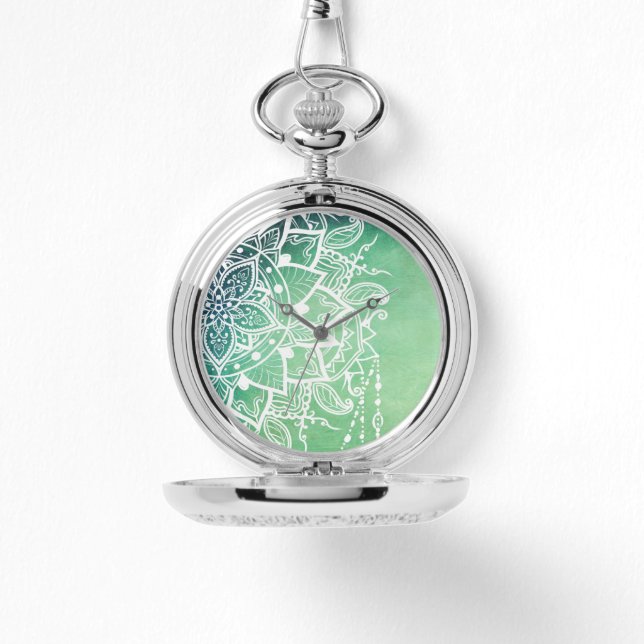 Elegant Ornate Zen Mandala Rosette Green tones Watch (Front)