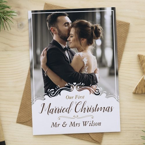 Elegant Our 1st Married Christmas One Photo Invitation