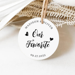 Elegant Our Favorite Heart Script Wedding Favor Classic Round Sticker