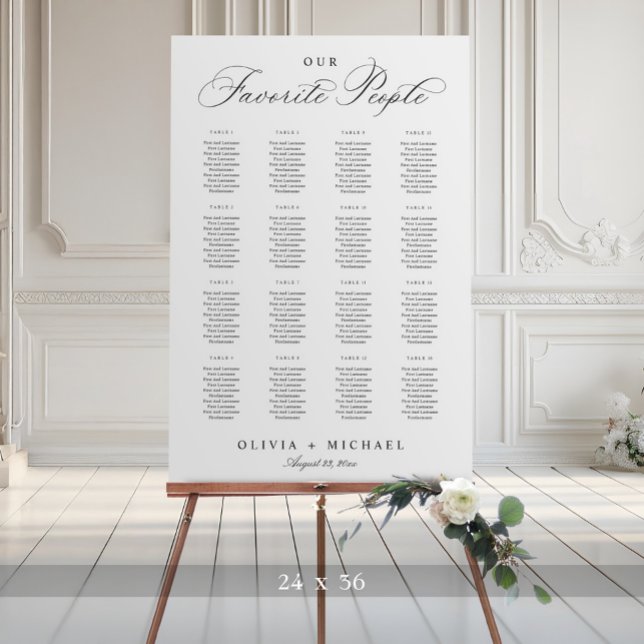 Elegant Our Favorite People Wedding Seating Chart Foam Board (Elegant black and white wedding seating chart foam board with “Our Favorite People")