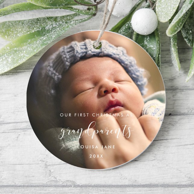 Elegant Our First Christmas as grandparents Ceramic Ornament (Creator Uploaded)