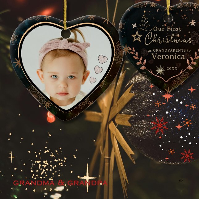 Elegant Our First Christmas as Grandparents Photo Ceramic Ornament (Elegant Our First Christmas as Grandparents Photo Ceramic Ornament)