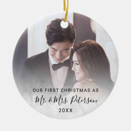 Elegant our first Christmas as Mr  Mrs photo Ceramic Ornament
