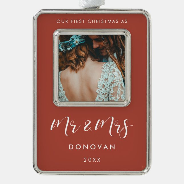 Elegant Our First Christmas as Mr & Mrs Photo Ornament (Front)
